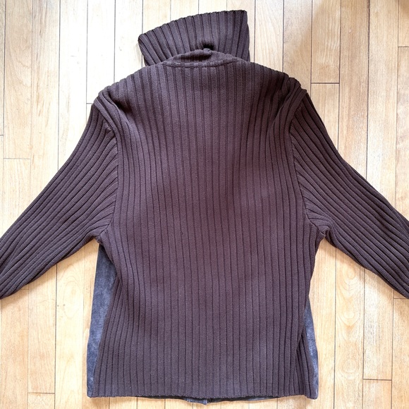 VINTAGE STYLE CHOCOLATE SUEDE LEATHER KNIT BLAZER JACKET OVERSIZED RELAXED M-XL - Picture 5 of 12